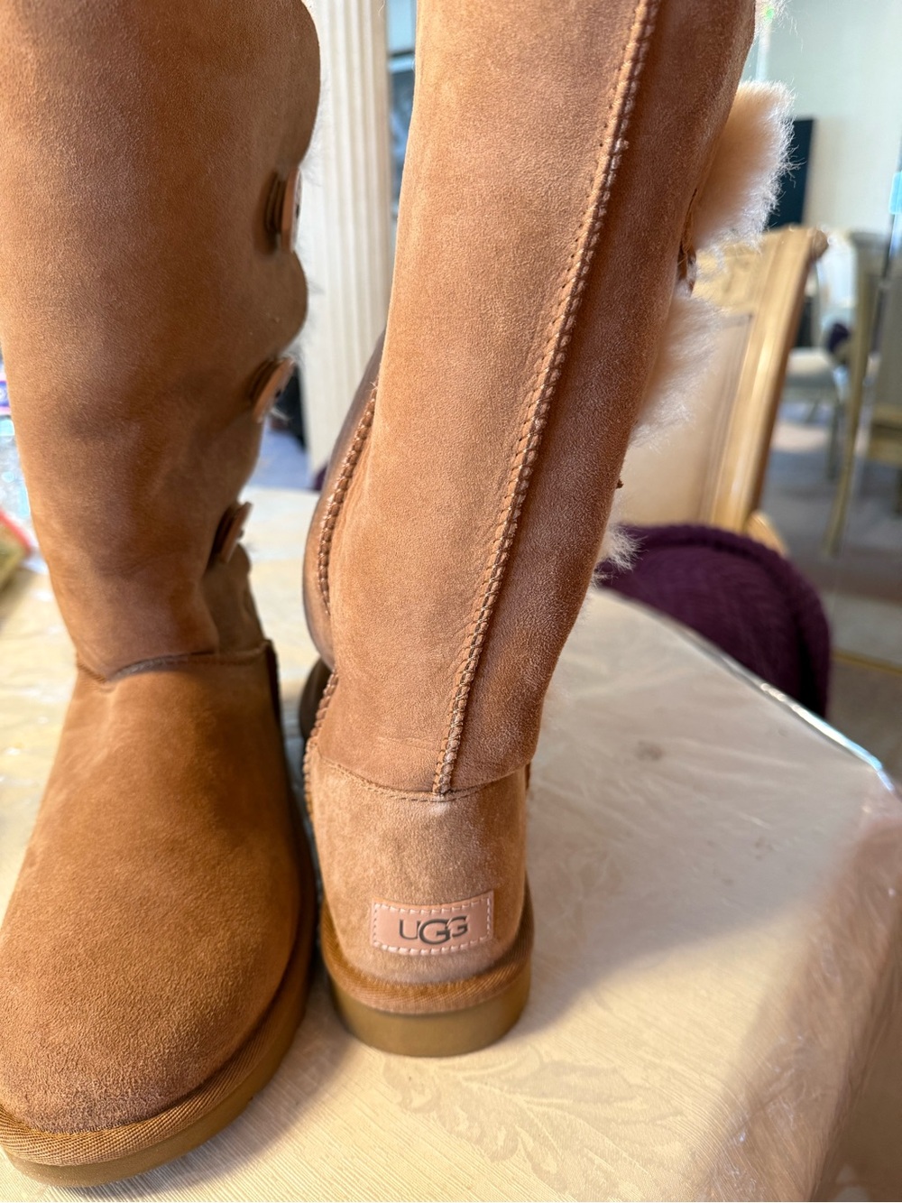UGG Chestnut Suede Shearling-Trim Pull-On Boots - Picture 5 of 9
